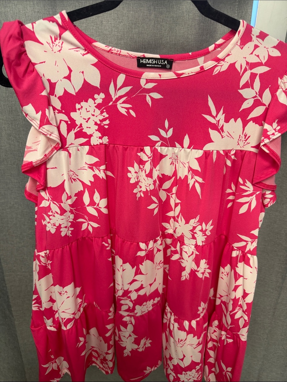 HEIMISH USA Hot Pink and Cream Floral Ruffle Tiered Tunic